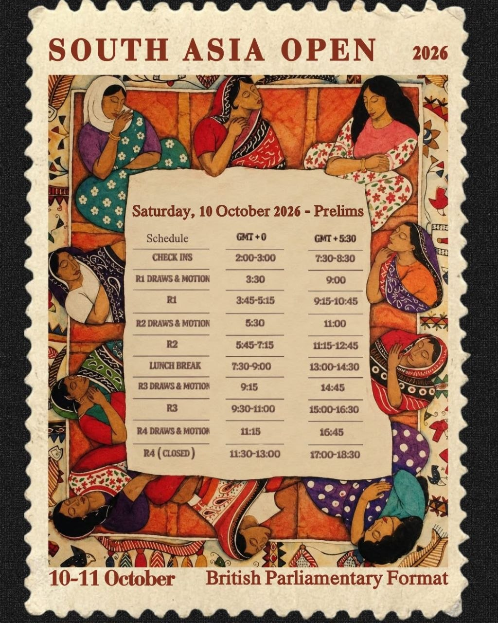 South Asia Open 2026 Saturday prelims schedule poster